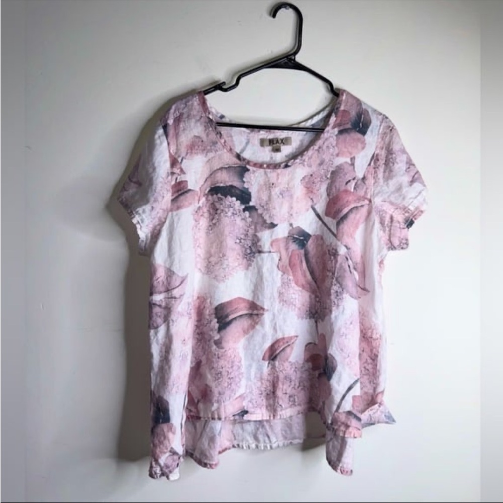 Flax Asymmetrical Pink and Gray Short Sleeve Blouse brand new.